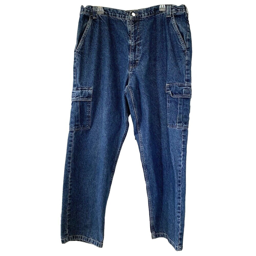 Wrangler Cargo Jeans Mens 40x32 Medium Wash 6 Pockets Relaxed Fit Boot Cut